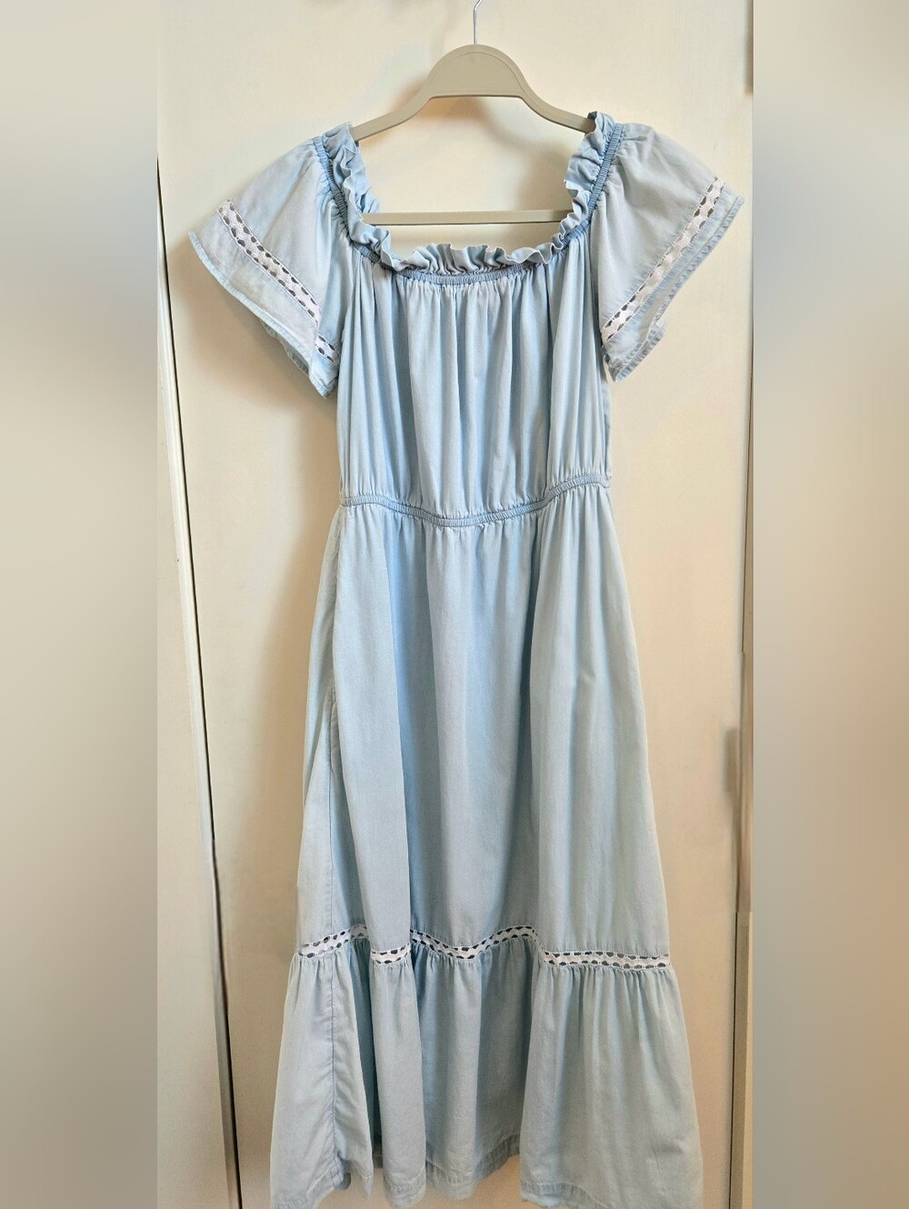 BCBGeneration Light Blue Maxi Peasant Dress with Lace Trim - Picture 2 of 4